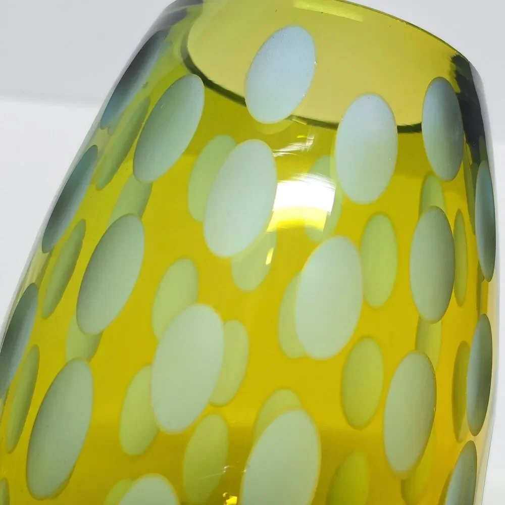Vintage MCM Abstract Art Glass Vase Green & Amber Frosted Thumbprint - Picture 4 of 11